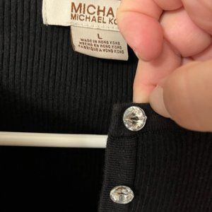 Michael Kors Black Short Sleeve Top/Sweater with Rhinestone Buttons Size L